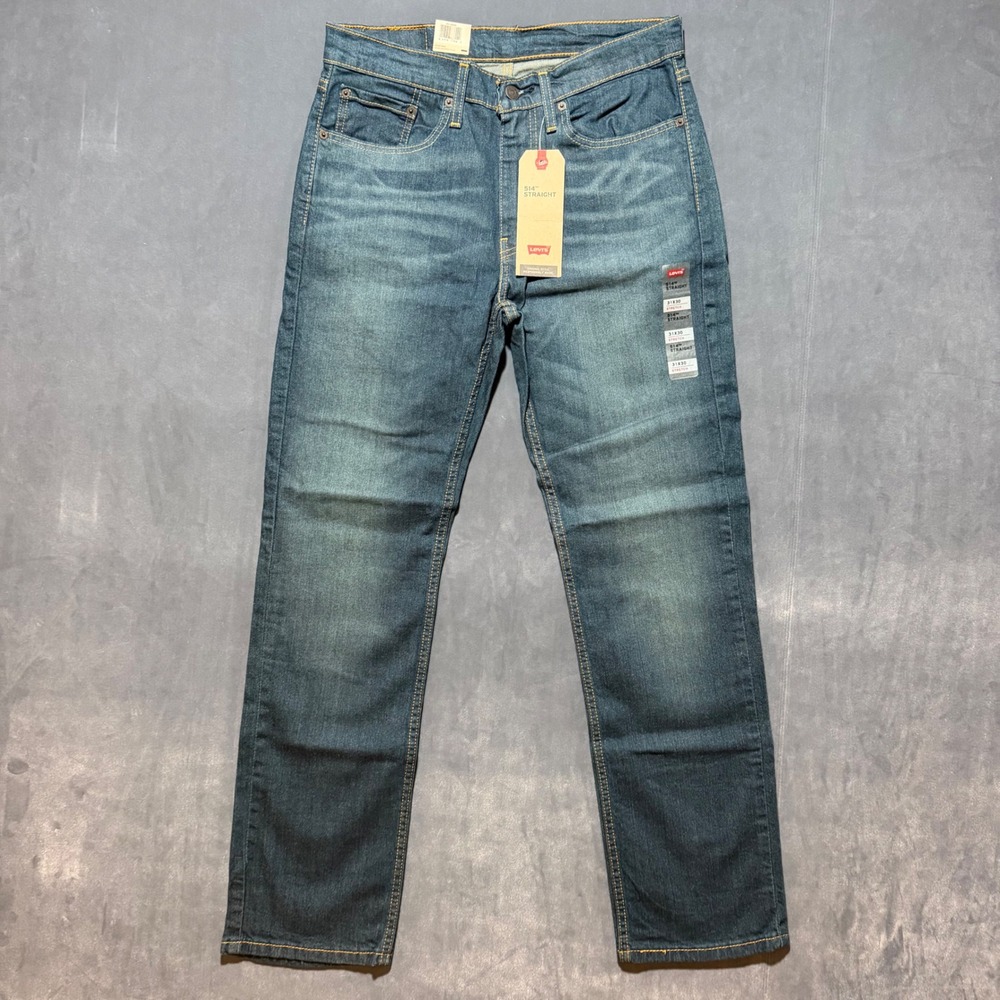 Levi's 514 Straight Jeans Mens 31x30 Blue Stretch Regular Fit Denim Pants NEW